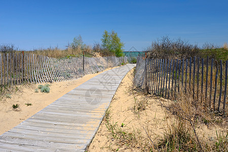 海滩与木栅栏湖胡伦,密歇根州,美国图片