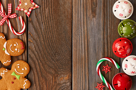 诞节自制姜饼饼干木制背景装饰背景图片