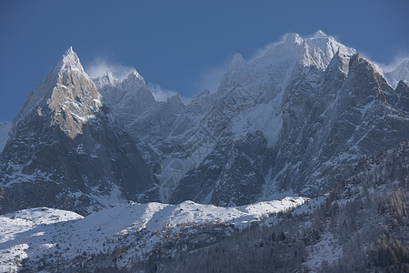 法国阿尔卑斯山的山峰覆盖着新鲜的雪冬季景观自然景观美丽阳光明媚的冬季图片