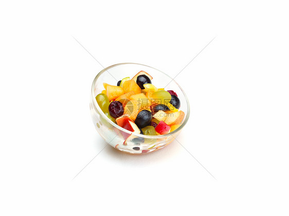 沙拉与新鲜水果浆果健康食品分离白色背部图片