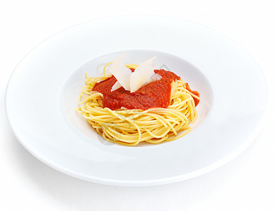 意大利意大利,腊肠,酱汁与西红柿,肉奶酪个普通的白色盘子图片