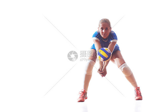 排球女子跳跃踢球隔离白色背景上排球女子隔离白色背景上图片