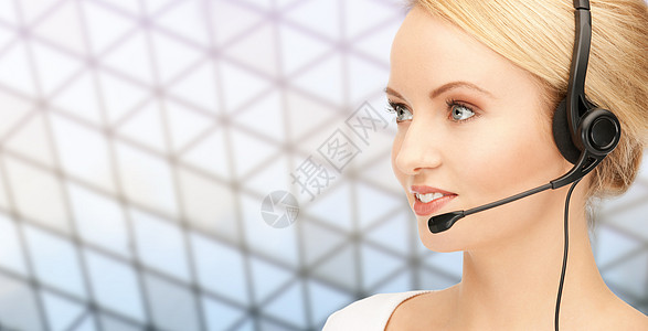 商业,人,技术沟通快乐的女帮助热线运营商耳机璃天花板背景图片