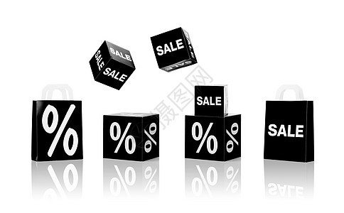 购物,零售黑色星期五套盒子购物袋与销售百分比标志图片