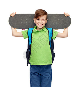 童,休闲,学校人的快乐的微笑学生男孩背包滑板图片