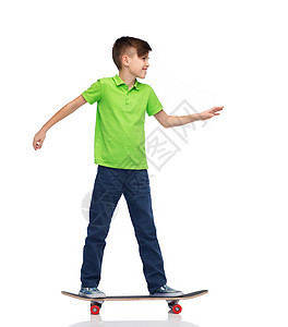 童,休闲,学校人的快乐的微笑男孩与滑板图片
