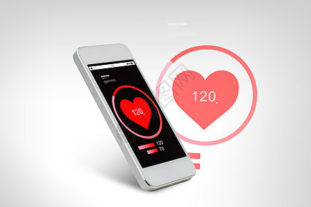 技术,医疗保健,应用电子白色手机与红色心脏图标屏幕图片
