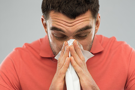 保健,流感,过敏,卫生人们的生病的男人家里鼻子纸巾图片