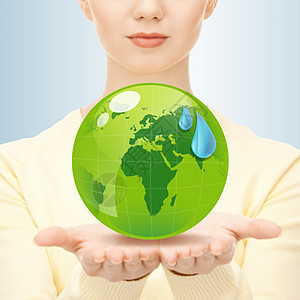地球日,人,生态环境的密切的女人手中着绿色的地球仪图片