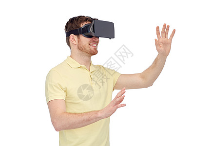 三维技术,虚拟现实,娱乐活动人的快乐的轻人与虚拟现实耳机3D眼镜玩游戏图片