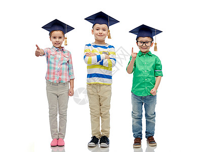 童,学校,教育,知识人的快乐的孩子学士帽砂浆板眼镜图片
