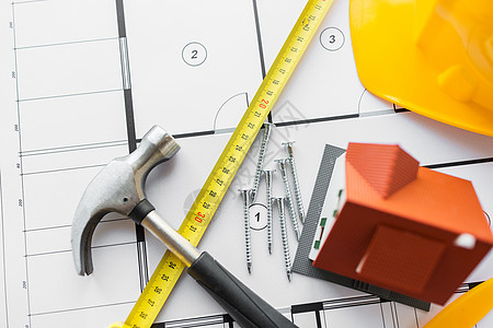 建筑建筑建筑房地产家居用维修工具蓝图上居住房屋模型图片