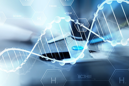 科学实验室科学化学生物学医学人的科学家临床实验室就氢化学公式DNA分子结构进行测试样本制作研究背景