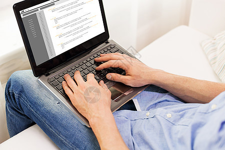 技术,编程,人生活方式的男的手笔记本电脑上打字,屏幕上编码家图片