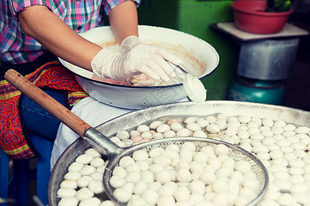 烹饪,亚洲厨房食品厨师煎肉饭油街头市场图片