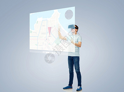 三维技术,虚拟现实,娱乐活动,网络人的快乐的轻人与虚拟现实耳机3D眼镜玩游戏触摸屏幕与GPS导航图片