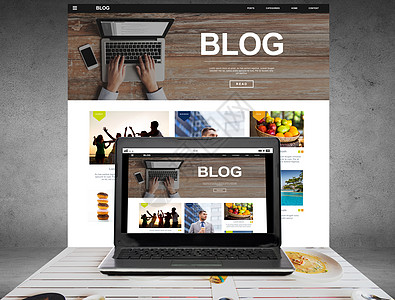 技术,大众媒体互联网笔记本电脑与博客网页屏幕上灰色混凝土背景图片