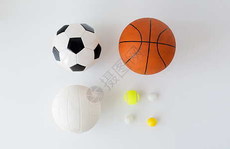 运动,健身,游戏,运动设备物体的同的运动球白色背景顶部背景图片