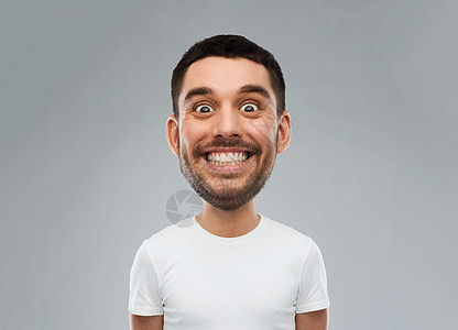 表情人的微笑的人与趣的脸灰色背景卡通风格的人物与大头着灰色背景的