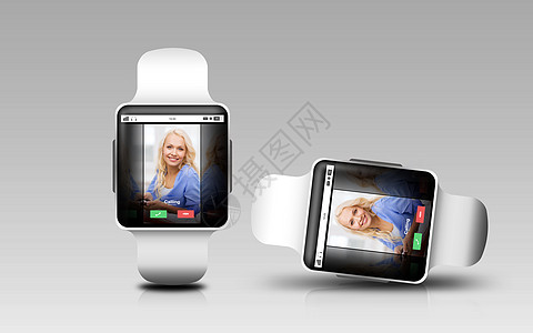现代技术,通信,象,响应媒体智能手表与来电屏幕灰色背景图片