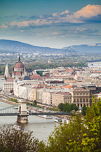 布达佩斯,匈牙利的全景,链桥议会大楼的景色图片
