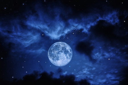 夜空云星满月图片