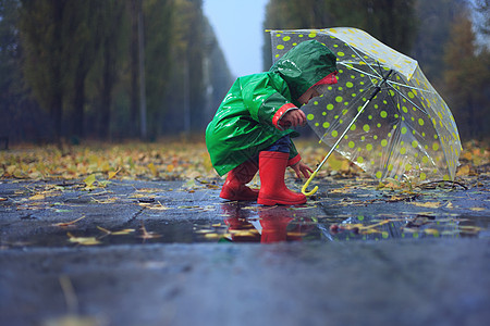 秋天下雨公园的幼儿雨伞图片