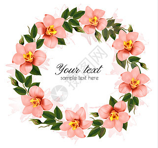美丽的粉红色兰花的花环矢量图片