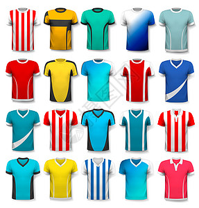 泽西岛各种足球运动衫的收藏这件t恤透明的,可以你自己的模板矢量背景