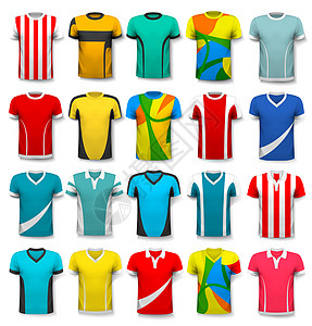 各种足球运动衫的收藏这件t恤透明的,可以你自己的模板矢量图片