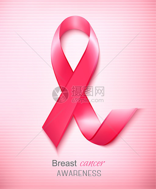 乳腺癌意识丝带粉红色的背景上矢量图片