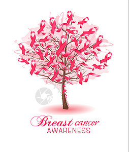 樱花树乳腺癌意识丝带矢量图片