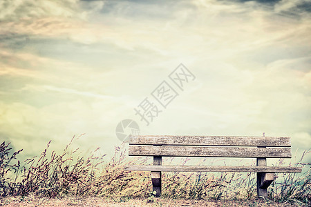 草地天空背景上的空凳图片