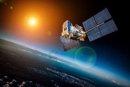 太空卫星背景恒星太阳上绕地球运行这幅图像的元素由美国宇航局提供图片