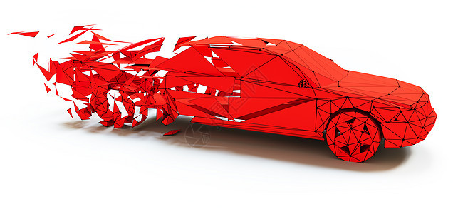 低聚风格的移动红色汽车三维图片