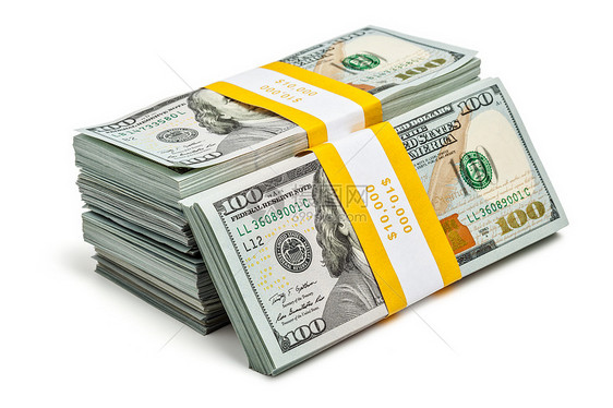 创意商业金融赚钱的堆100美元的2013版钞票孤立白色上图片