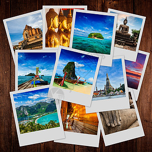 泰国旅游木制背景上泰国图像的拼贴图片