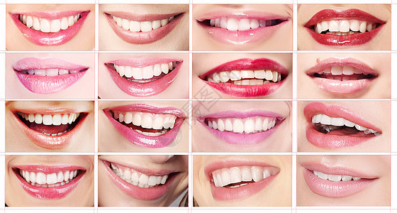 口红套女人的嘴唇牙齿的微笑图片