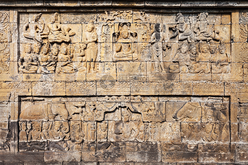 印尼爪哇中部MagelangBorobudur寺浮雕板图片