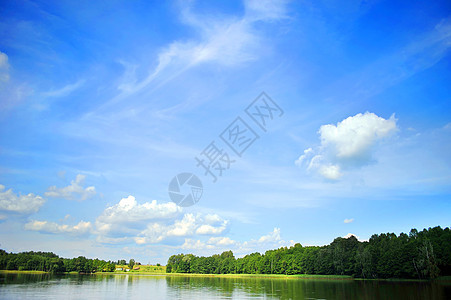 河流天空云夏天的风景图片