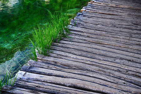 跨越湖泊水的木桥图片