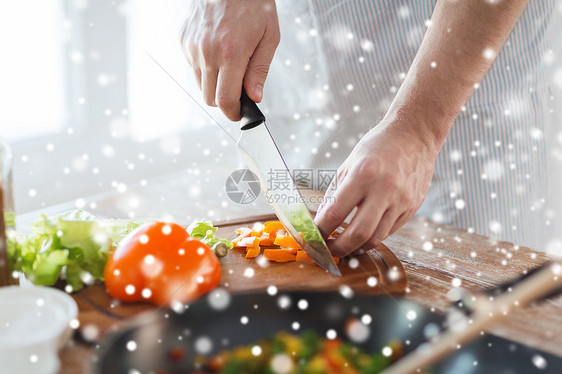 烹饪,人,素食家庭用大刀砧板上切辣椒其他蔬菜图片
