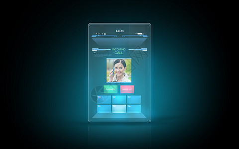 现代技术,通信未来主义照明虚拟平板电脑与视频呼叫接口屏幕上图片