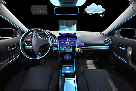 运输,目的地现代技术汽车沙龙与导航系统仪表板元传感器挡风璃背景图片