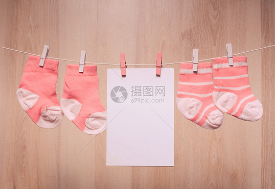 女婴袜子附绳子空白卡上图片