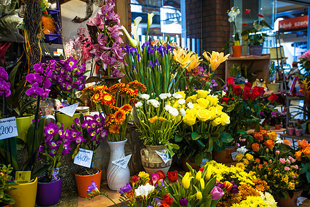 花卉市场美丽的鲜花花瓶出售图片
