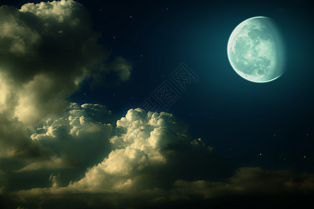神奇的夜晚景观与大月亮,云星星图片
