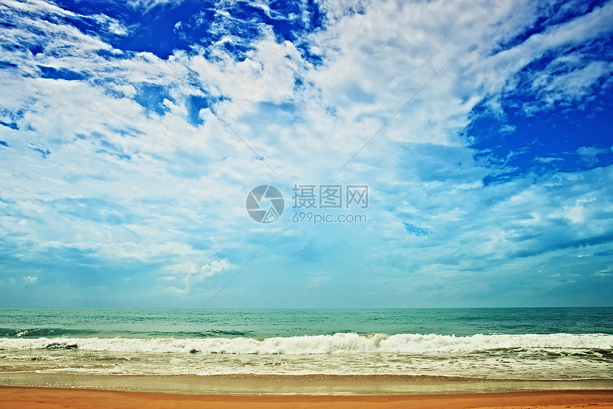 沙滩 海洋多云的天空hdr高清图片下载 正版图片 摄图网