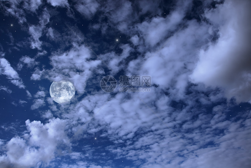 夜风景与月亮 云星星高清图片下载 正版图片 摄图网