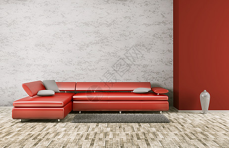 客厅内部与红色沙发3D渲染图片